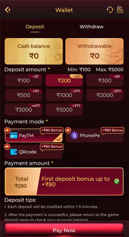 IN101 Game Deposit Interface